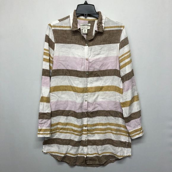 Rachel Zoe Women 100% Linen Button Up Tunic Shirt Top Blouse Size Medium B207 -9 - Picture 1 of 13